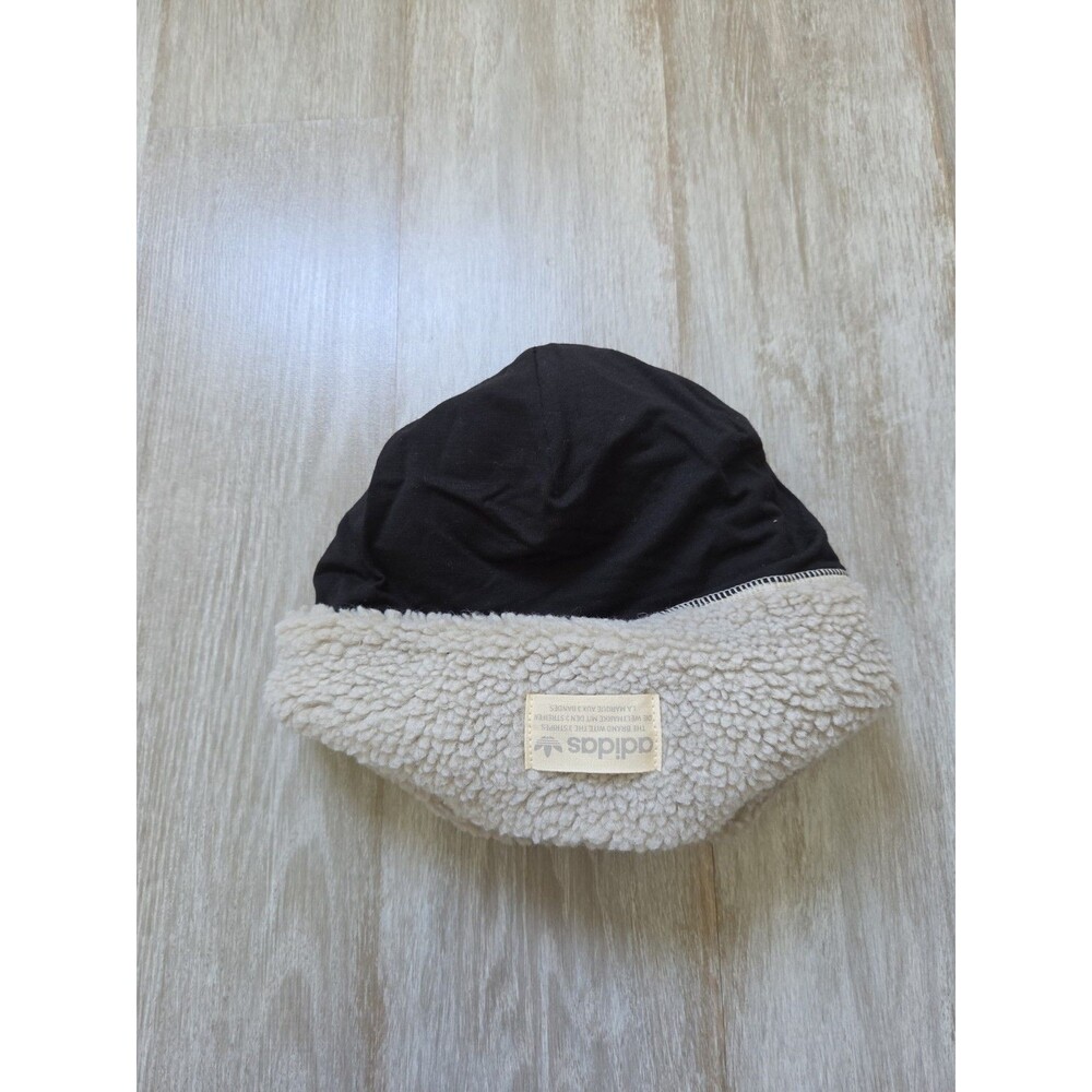 Adidas Originals Sherpa Fleece Beanie Beige Black Cuffed Warm Winter Hat OS EUC - Picture 6 of 7